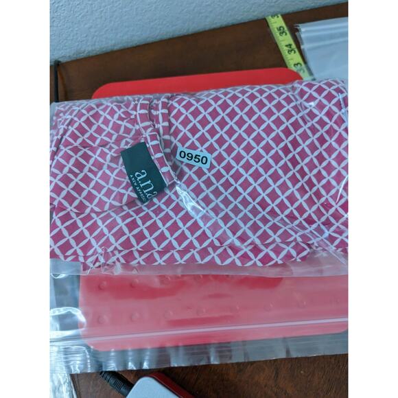 ANA Tunic Blouse M Pink Printed Hi Low V Split Neck Tie Front Office Relaxed Fit - Picture 12 of 12